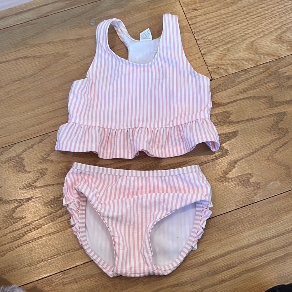 12-18 Month Pink and White Stripe Ruffle Butts Bikini